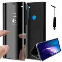 Xiaomi Redmi Note 8 6.3" M1908C3JH, M1908C3JG, M1908C3JI (non compatible Xiaomi Redmi Note 8 Pro 6.53"): Housse Fenêtre Support Vidéo Effet Mirroir  + mini Stylet - NOIR