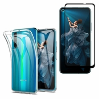 Huawei Honor 20 Pro 6.26": Etui Housse Pochette Accessoires Coque gel UltraSlim - TRANSPARENT + 1 Film de protection d'écran Verre Trempé - NOIR