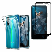 Huawei Honor 20 Pro 6.26": Etui Housse Pochette Accessoires Coque gel UltraSlim - TRANSPARENT + 2 Films de protection d'écran Verre Trempé - NOIR