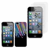 Apple iPhone 5/ 5S/ SE: Coque gel de couleur étoile filante - NOIR + 2 Films de protection d'écran Verre Trempé