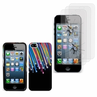 Apple iPhone 5/ 5S/ SE: Coque gel de couleur étoile filante - NOIR + 3 Films de protection d'écran Verre Trempé
