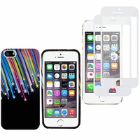 Apple iPhone 5/ 5S/ SE: Coque gel de couleur étoile filante - NOIR + 2 Films de protection d'écran Verre Trempé - BLANC