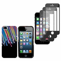 Apple iPhone 5/ 5S/ SE: Coque gel de couleur étoile filante - NOIR + 3 Films de protection d'écran Verre Trempé - NOIR