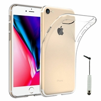 Apple iPhone SE (2020) 4.7"/ SE2/ SE (2nd generation) A2275 A2296 A2298 (non compatible iPhone SE 2016 4.0"): Coque Silicone gel UltraSlim et Ajustement parfait + mini Stylet - TRANSPARENT