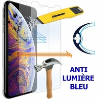 Apple iPhone XS (2018) 5.8" (non compatible iPhone XS Max 6.5"): Lot/ Pack de 2 Films Écran Verre Trempé Anti Lumière Bleu