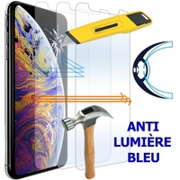 Apple iPhone XS (2018) 5.8" (non compatible iPhone XS Max 6.5"): Lot/ Pack de 3 Films Écran Verre Trempé Anti Lumière Bleu