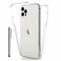 Apple iPhone 12 Pro 6.1" A2407 A2341 A2406 A2408 (non compatible iPhone 12 Pro Max 6.7"): Coque Avant et Arrière Silicone 360° protection intégrale  + Stylet - TRANSPARENT