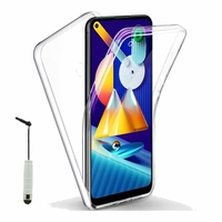 Samsung Galaxy M11 6.4" SM-M115F M115F/DS M115F/DSN [Les Dimensions EXACTES du telephone: 161.4 x 76.3 x 9 mm]: Coque Avant et Arrière Silicone 360° protection intégrale  + mini Stylet - TRANSPARENT