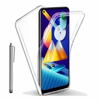 Samsung Galaxy M11 6.4" SM-M115F M115F/DS M115F/DSN [Les Dimensions EXACTES du telephone: 161.4 x 76.3 x 9 mm]: Coque Avant et Arrière Silicone 360° protection intégrale  + Stylet - TRANSPARENT