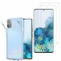 Samsung Galaxy S20/ S20 5G 6.2": Etui Housse Pochette Accessoires Coque gel UltraSlim - TRANSPARENT + 2 Films de protection d'écran Verre Trempé