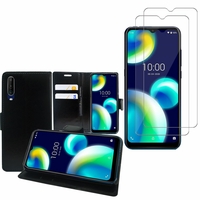 Wiko View 4 Lite 6.52": Etui Coque Housse Pochette Accessoires portefeuille support video cuir PU - NOIR + 2 Films de protection d'écran Verre Trempé