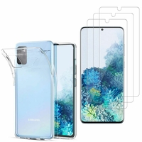 Samsung Galaxy S20/ S20 5G 6.2": Etui Housse Pochette Accessoires Coque gel UltraSlim - TRANSPARENT + 3 Films de protection d'écran Verre Trempé