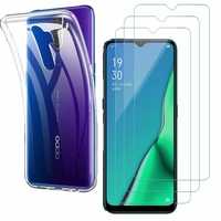 Oppo A11 6.5": Etui Housse Pochette Accessoires Coque gel UltraSlim - TRANSPARENT + 3 Films de protection d'écran Verre Trempé