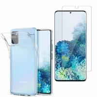 Samsung Galaxy S20/ S20 5G 6.2": Etui Housse Pochette Accessoires Coque gel UltraSlim - TRANSPARENT + 1 Film de protection d'écran Verre Trempé
