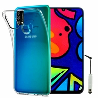 Samsung Galaxy M21s 6.4" SM-F415F SM-F415F/DS [Les Dimensions EXACTES du telephone: 159.2 x 75.1 x 8.9 mm]: Coque Silicone gel UltraSlim et Ajustement parfait + mini Stylet - TRANSPARENT