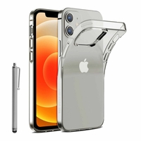 Apple iPhone 12 mini 5.4" A2399 A2176 A2398 A2400 (non compatible iPhone 12 6.1"): Coque Silicone gel UltraSlim et Ajustement parfait + Stylet - TRANSPARENT