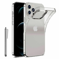 Apple iPhone 12 Pro 6.1" A2407 A2341 A2406 A2408 (non compatible iPhone 12 Pro Max 6.7"): Coque Silicone gel UltraSlim et Ajustement parfait + Stylet - TRANSPARENT