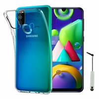 Samsung Galaxy M21 6.4" SM-M215F/DS M215F/DSN [Les Dimensions EXACTES du telephone: 159 x 75.1 x 8.9 mm]: Coque Silicone gel UltraSlim et Ajustement parfait + mini Stylet - TRANSPARENT