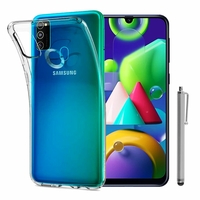 Samsung Galaxy M21 6.4" SM-M215F/DS M215F/DSN [Les Dimensions EXACTES du telephone: 159 x 75.1 x 8.9 mm]: Coque Silicone gel UltraSlim et Ajustement parfait + Stylet - TRANSPARENT
