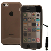 Apple iPhone 5C: Accessoire Coque Etui Housse Pochette silicone gel Portefeuille Livre rabat + mini Stylet - GRIS