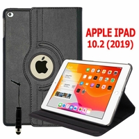 Apple iPad 10.2 (2019)/ iPad 7th Gen/ iPad (7th generation) A2197 A2200 A2198 [Les Dimensions EXACTES du Tablette: 250.6 x 174.1 x 7.5 mm]: Etui Cuir PU Support Rotatif 360° + mini Stylet - NOIR