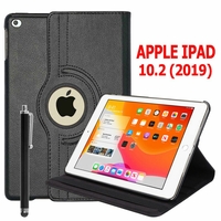 Apple iPad 10.2 (2019)/ iPad 7th Gen/ iPad (7th generation) A2197 A2200 A2198 [Les Dimensions EXACTES du Tablette: 250.6 x 174.1 x 7.5 mm]: Etui Cuir PU Support Rotatif 360° + Stylet - NOIR
