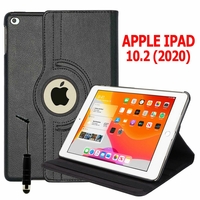 Apple iPad 10.2 (2020)/ iPad 8th Gen/ iPad (8th generation) A2428 A2429 A2270 A2430 [Les Dimensions EXACTES du Tablette: 250.6 x 174.1 x 7.5 mm]: Etui Cuir PU Support Rotatif 360° + mini Stylet - NOIR