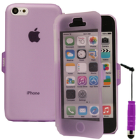 Apple iPhone 5C: Accessoire Coque Etui Housse Pochette silicone gel Portefeuille Livre rabat + mini Stylet - VIOLET