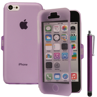 Apple iPhone 5C: Accessoire Coque Etui Housse Pochette silicone gel Portefeuille Livre rabat + Stylet - VIOLET