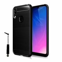 Huawei Y6S (2019)/ Honor 8A 2020/ 8A Prime 6.09" JAT-LX3 JAT-L29 JAT-LX1 JAT-L41[Les Dimensions EXACTES du telephone: 156.3 x 73.5 x 8 mm]: Coque Silicone TPU Fibre de Carbone Brossé + mini Stylet - NOIR