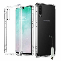 Samsung Galaxy A50 SM-A505F 6.4" [Les Dimensions EXACTES du telephone: 158.5 x 74.7 x 7.7 mm]: Coque Silicone TPU Souple anti-choc ultra résistant avec Coins Renforcés + mini Stylet - TRANSPARENT