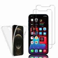 Apple iPhone 12 Pro Max 6.7": Coque Housse Silicone Gel TRANSPARENTE ultra mince 360° protection intégrale Avant et Arrière - TRANSPARENT + 2 Films de protection d'écran Verre Trempé