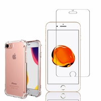 Apple iPhone 8 4.7": Coque Silicone TPU Souple anti-choc ultra résistant avec Coins Renforcés - TRANSPARENT + 1 Film de protection d'écran Verre Trempé