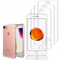 Apple iPhone 8 4.7": Coque Silicone TPU Souple anti-choc ultra résistant avec Coins Renforcés - TRANSPARENT + 3 Films de protection d'écran Verre Trempé