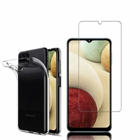 Samsung Galaxy A12 6.5": Etui Housse Pochette Accessoires Coque gel UltraSlim - TRANSPARENT + 1 Film de protection d'écran Verre Trempé