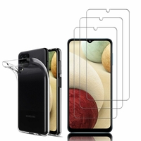 Samsung Galaxy A12 6.5": Etui Housse Pochette Accessoires Coque gel UltraSlim - TRANSPARENT + 3 Films de protection d'écran Verre Trempé