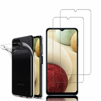 Samsung Galaxy A12 Nacho 6.5": Etui Housse Pochette Accessoires Coque gel UltraSlim - TRANSPARENT + 2 Films de protection d'écran Verre Trempé