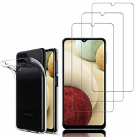 Samsung Galaxy A12 Nacho 6.5": Etui Housse Pochette Accessoires Coque gel UltraSlim - TRANSPARENT + 3 Films de protection d'écran Verre Trempé