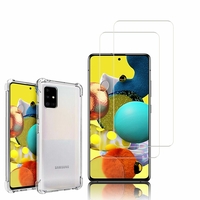 Samsung Galaxy A51 5G (2020) 6.5": Coque Silicone TPU Souple anti-choc ultra résistant avec Coins Renforcés - TRANSPARENT + 2 Films de protection d'écran Verre Trempé