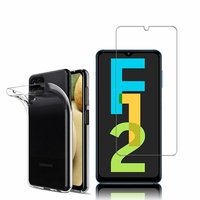 Samsung Galaxy F12 6.5": Etui Housse Pochette Accessoires Coque gel UltraSlim - TRANSPARENT + 1 Film de protection d'écran Verre Trempé
