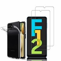 Samsung Galaxy F12 6.5": Etui Housse Pochette Accessoires Coque gel UltraSlim - TRANSPARENT + 2 Films de protection d'écran Verre Trempé
