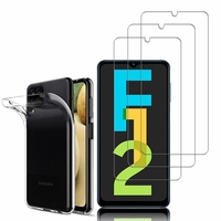 Samsung Galaxy F12 6.5": Etui Housse Pochette Accessoires Coque gel UltraSlim - TRANSPARENT + 3 Films de protection d'écran Verre Trempé