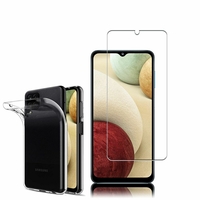 Samsung Galaxy M12 6.5": Etui Housse Pochette Accessoires Coque gel UltraSlim - TRANSPARENT + 1 Film de protection d'écran Verre Trempé
