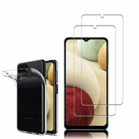 Samsung Galaxy M12 6.5": Etui Housse Pochette Accessoires Coque gel UltraSlim - TRANSPARENT + 2 Films de protection d'écran Verre Trempé