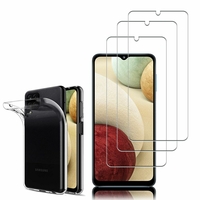 Samsung Galaxy M12 6.5": Etui Housse Pochette Accessoires Coque gel UltraSlim - TRANSPARENT + 3 Films de protection d'écran Verre Trempé