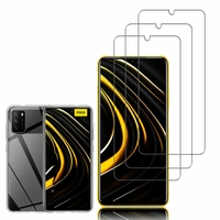 Xiaomi Poco M3 6.53": Etui Housse Pochette Accessoires Coque gel UltraSlim - TRANSPARENT + 3 Films de protection d'écran Verre Trempé