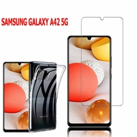Samsung Galaxy A42 5G 6.6": Etui Housse Pochette Accessoires Coque gel UltraSlim - TRANSPARENT + 1 Film de protection d'écran Verre Trempé