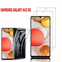 Samsung Galaxy A42 5G 6.6": Etui Housse Pochette Accessoires Coque gel UltraSlim - TRANSPARENT + 2 Films de protection d'écran Verre Trempé