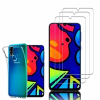 Samsung Galaxy M21s 6.4": Etui Housse Pochette Accessoires Coque gel UltraSlim - TRANSPARENT + 3 Films de protection d'écran Verre Trempé