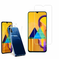 Samsung Galaxy M30S 6.4": Etui Housse Pochette Accessoires Coque gel UltraSlim - TRANSPARENT + 1 Film de protection d'écran Verre Trempé
